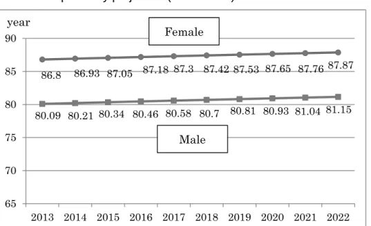 Figure 3. Life expectancy projection (2013–2022) 