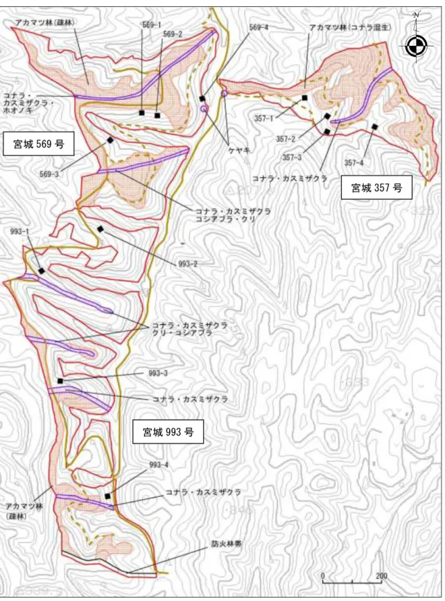 図 4.16  調査プロット位置図（宮城契約地）（S=1/10,000） 