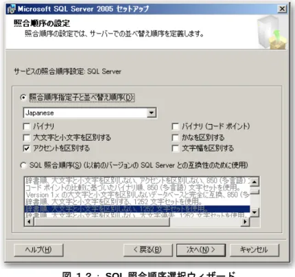 図 １２： SQL 照合順序選択ウィザード 