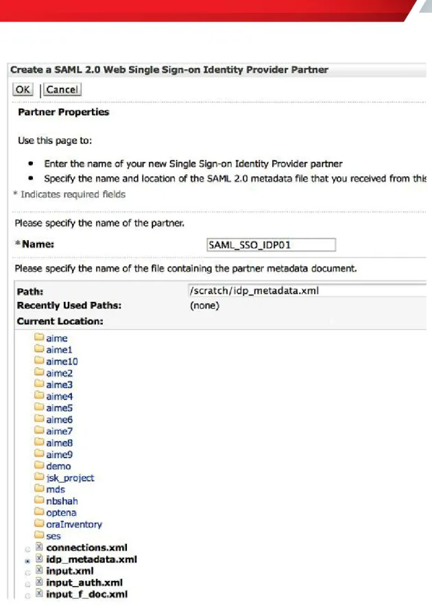 図 13：Create SAML 2.0 Web Single Sign-on Identity Provider Partner 
