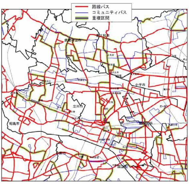 図  3-103 路線バスとコミュニティバスの運行ルートの重なり