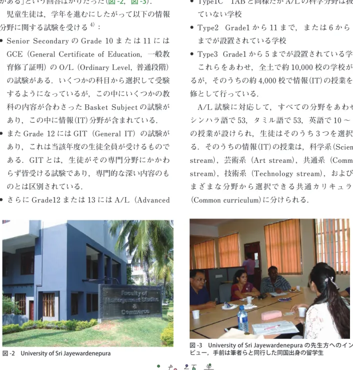 図 -2　University of Sri Jayewardenepura 図 -3　University of Sri Jayewardenepura の先生方へのインタビュー，手前は筆者らと同行した同国出身の留学生