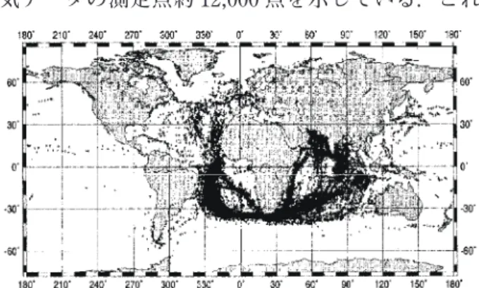 図 -2　1590 〜 1699 年に測定された約 12,000 点の地磁気データ