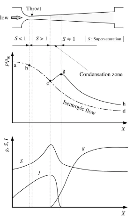Fig. 2.2 Sketch of the condensation process in a supersonic nozzle
