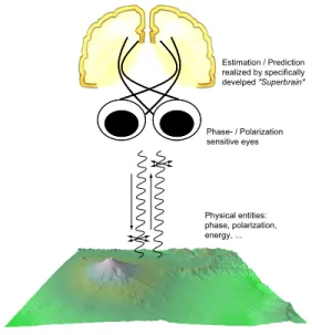 Fig. 1 Conceptual illustration to represent “the brain functioning as estimator and  predic-tor intrinsically based on the physics of electromagnetic-wave propagation and  scat-tering” [1]