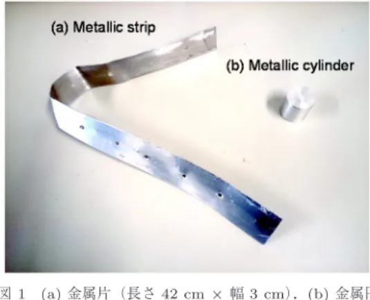 Fig. 1 (a) Metallic strip (42 cm length × 3 cm width). (b) Metallic cylinder (1 inch diameter