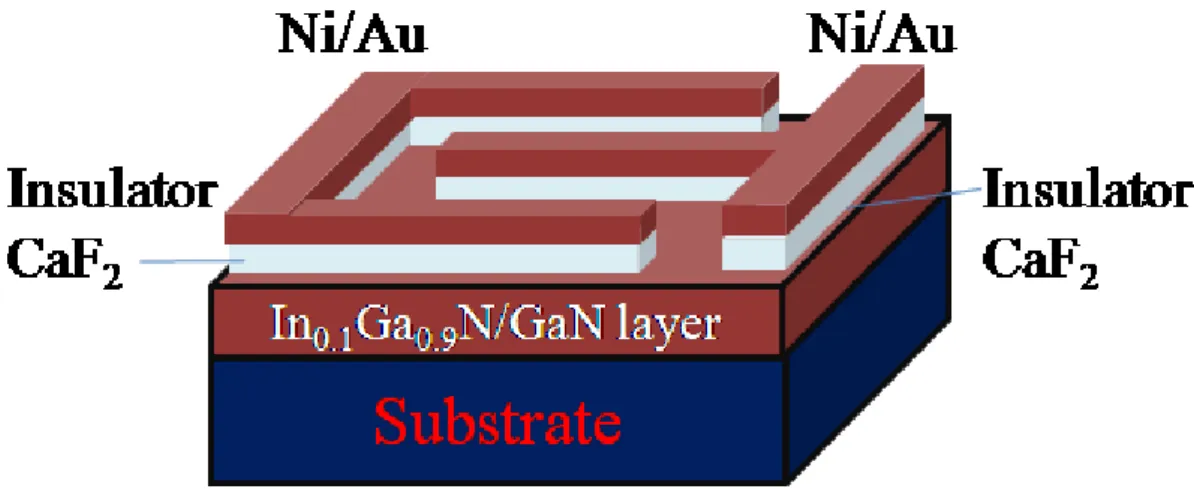 図 1  開発した CaF 2 挿入した MSM 型 InGaN－UVA 検出器のデバイス構造 
