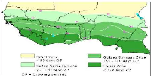 Figure 1.1 Agro-ecological zones in West and Central Africa (Defoer et al., 2004)