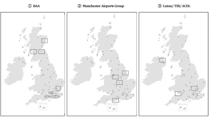 図 1  イギリス複数空港一括運営会社のマップ 㩷