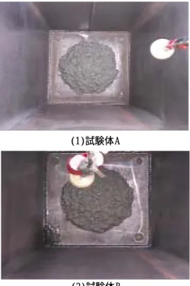 Fig. 10 に示す。 に示す。Table 5 Table 5 で示した沈下試験結果と同様 で示した沈下試験結果と同様 に， に，試験体Ｂの天端の沈下量が大きくなった。 試験体Ｂの天端の沈下量が大きくなった。しかし，しかし， Fig. 9 Fig. 9 鋼管に作用する圧力 鋼管に作用する圧力 Pumping Pressure Measured on Steel ColumnPumping Pressure Measured on Steel Column‑3‑2.5‑2‑1.5‑1‑0.500481216