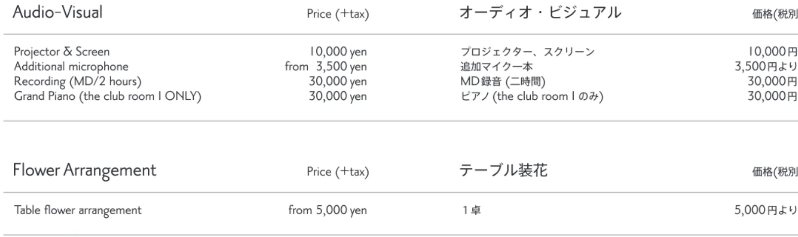 Table flower arrangement from 5,000 yen １卓 5,000 円より
