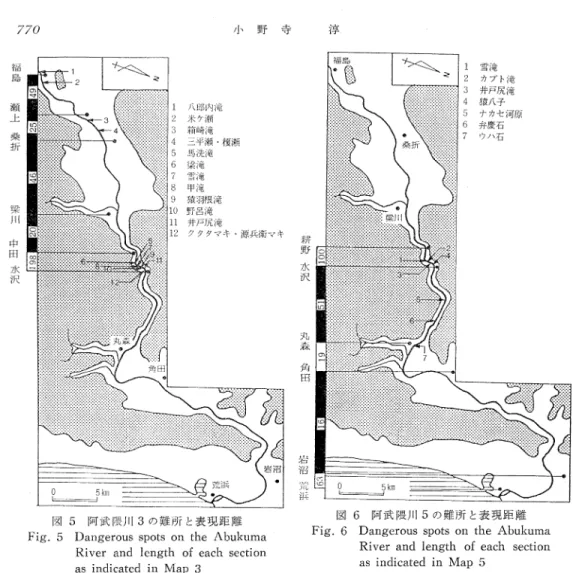 Fig.  5  Dangerous  spots  on  the  Abukuma  River  and  length  of  each  section  as  indicated  in  Map  3