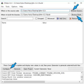 図   2 GLFW  のプロジェクトを生成する場合の   CMake  のフォルダの設定