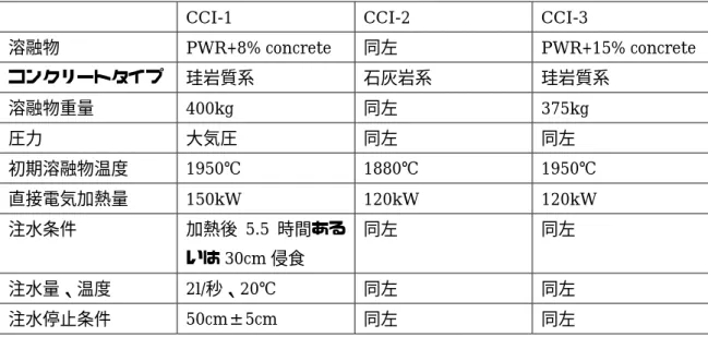 表 3.1-8    CCI 実験の主要実験条件