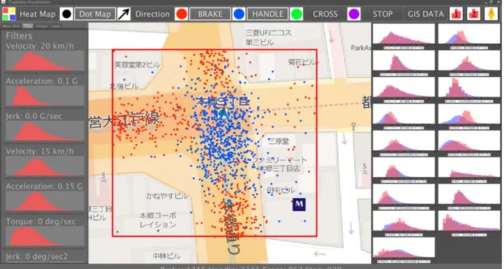 図 1 分析・可視化システム 3. 3 交通事故データ 交通事故データとしては，警視庁のホームページで公開され ている，平成 25 年度から平成 27 年度の上半期までの 2 年半分 の東京都での交通事故情報を用いた．内容としては，交通事故 1 件に対してその位置と記録された年度が含まれている． 4
