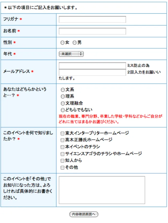 図 1  サイエンスアゴラの企画イベントの参加申込みフォーム 