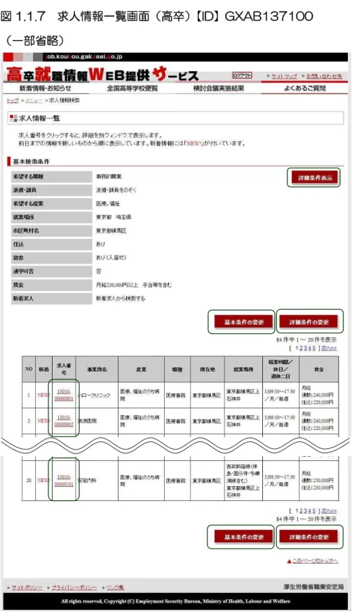 図 1.1.7  求人情報一覧画面（高卒） 【ID】GXAB137100 