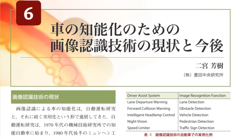 表 -1　画像認識技術の自動車での実用化例