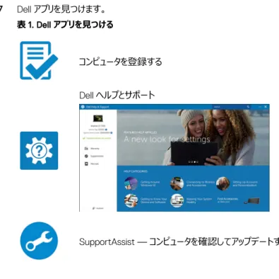 表 1. Dell アプリを見つける