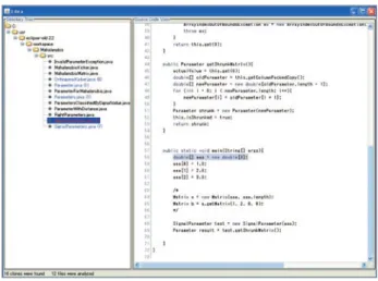図 -8　コードクローン検索ツール Libra 相関ルールマイニングツール NEEDLE が用いられた．   NEEDLE は「項目定義作成機能」「前処理機能」「ルー ル抽出機能」「例外ルール抽出機能」「ルールフィルタ機 能」から構成される．項目定義作成機能は，対象データ を量的（数値），質的（カテゴリ）に自動的に判断する ものである．前処理機能によって，量的データを離散化 した上で，ルール抽出機能により，対象データに含まれ る規則性を「 A → B （ A ならば B ）」の形式で列挙する． 出現頻度の下