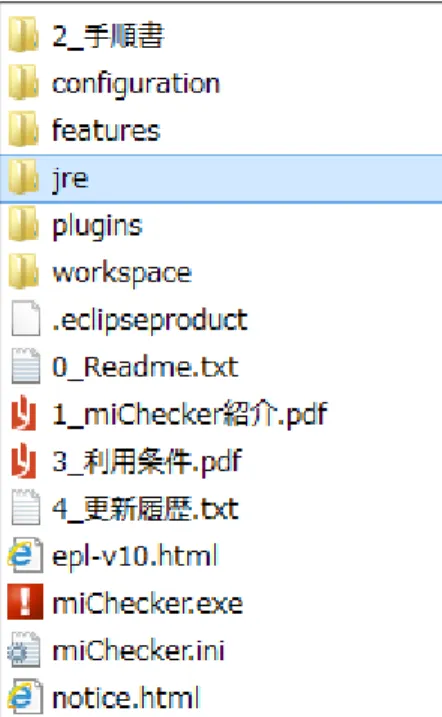 図  9  「miChecker_v2」フォルダーに「jre」フォルダーを移動  以上で Java 実行環境を miChecker から利用するための設定は終了です。 