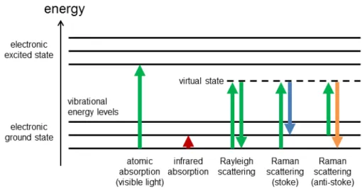 Figure 1  Energy level diagram of simple spectroscopic process. Drawn using MS Powerpoint with Figure 1 of  Reference 8 as an example
