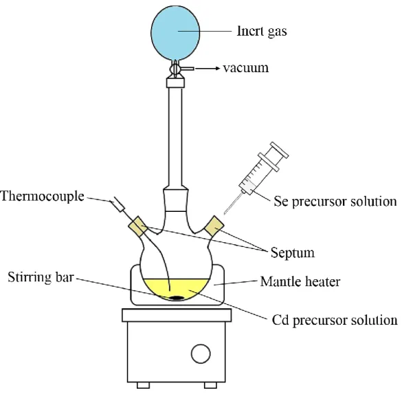 Figure 2.1 The illustration of apparatuses for the colloidal synthesis of semiconductor  nanocrystals