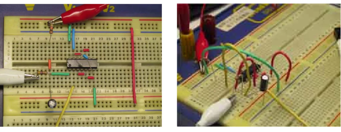 Fig. 3: よい例 Fig. 4: 悪い例 悪い例に関しては，回路全体の見通しも悪く，後で最終的な回路の完成図を起こすときにも面 倒になる． 注意 ジャンパ線はきれいに使い，たくさんあるからといってずさんな管理しない． ジャンパ線の数はスタッフが整理・確認している． 74HC14 使用時の留意点 Fig