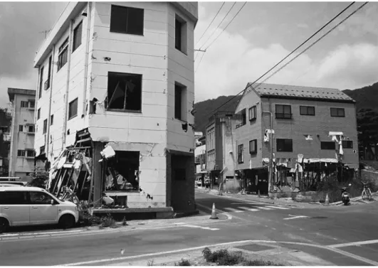 図 17　津波被害を受けた市街地。釜石市街地。