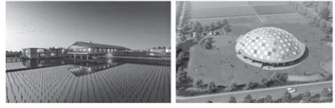図 5 ．鶴岡の挑戦．左から SUIDEN TERRACE ， KIDS DOME  SORAI ，（写真提供： YAMAGATA DESIGN 社）．