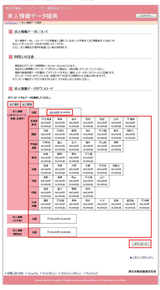 図 2.1.1  求人情報データ提供ダウンロード画面 