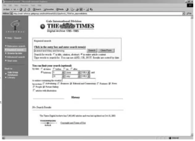 Figure 1: Keyword Search screen for The Times  Digital Archive
