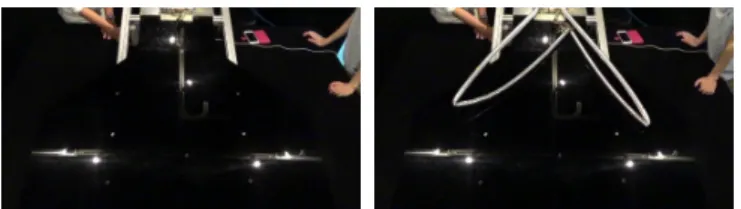 Figure 4.3 Primary development and secondary deployment.  膜面が拘束された位置は航空機微小重力実験同様， 「く」の 字型の折り目付近であった． 5