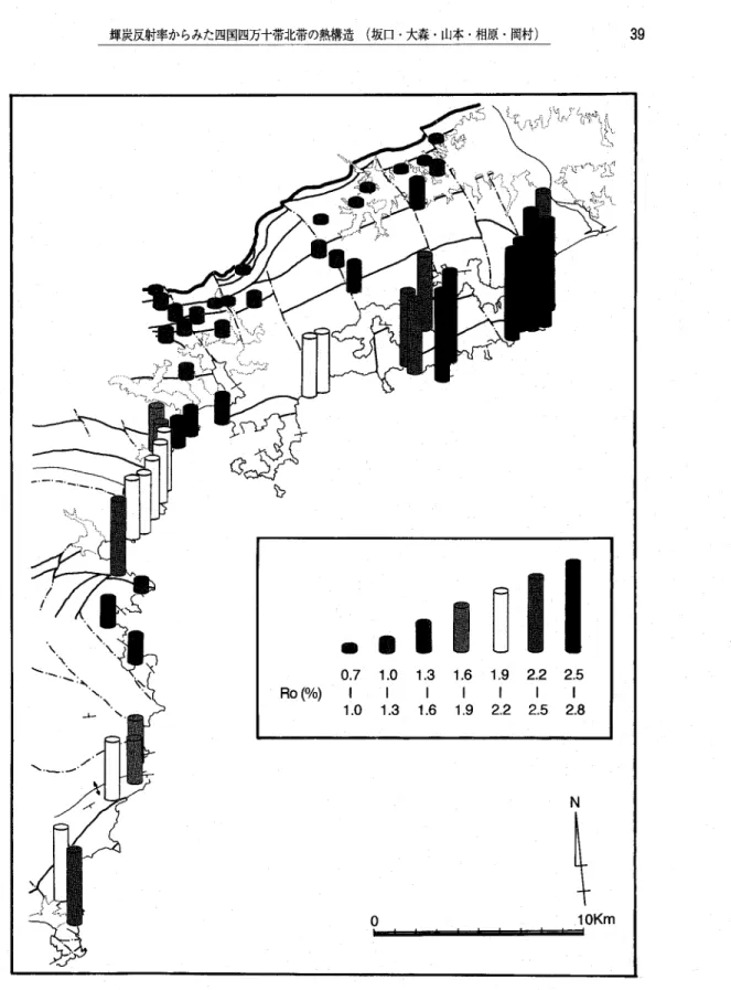 Fig. 5 . Characteristic trend of vitrinitereflectance.Paleo‑geothermal structure of this area is･characterized by increasing trend toward south