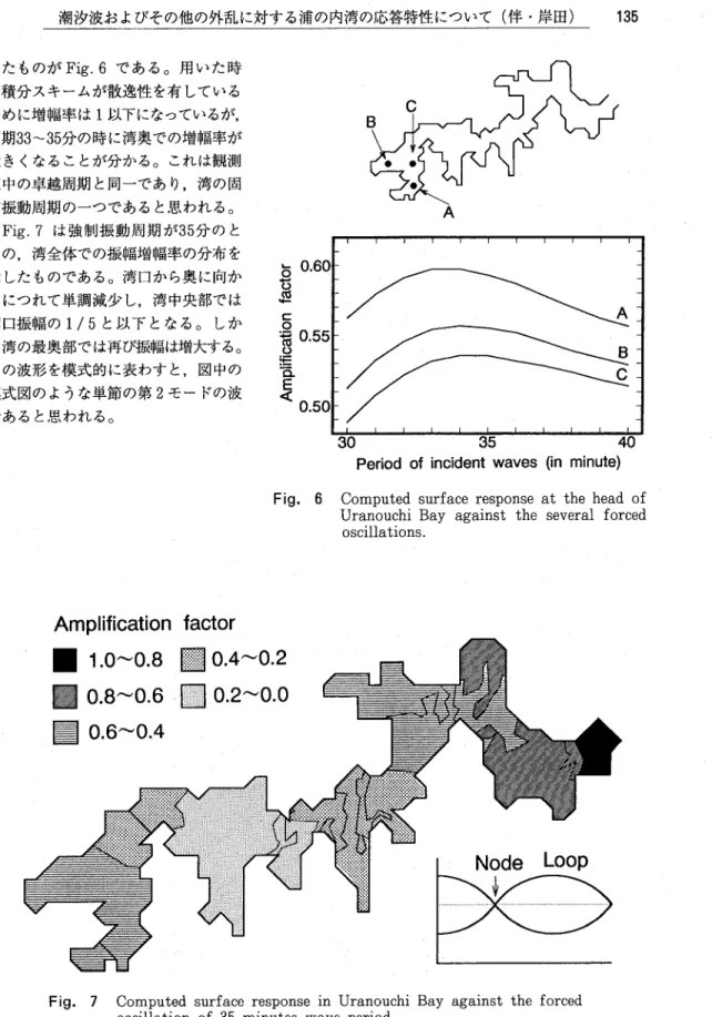 Fig. 7 Computed surface response in Uranouchi Bay against the forced      oscillation of 35 minutes wave period.