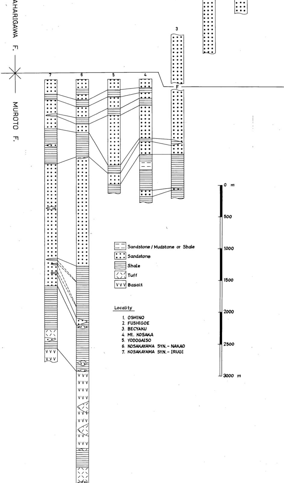 Fig. 3. Columnar sections'of the None‑Sakihama district.