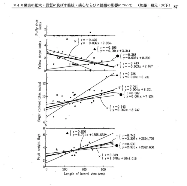 Fig. 4. Correlation between the length of lateral vine and the development and   quality of fruit