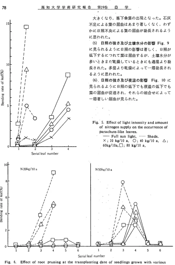 Fig. 5. Effect of light intensity and amount   of nitrogen supply on the occurrence of   parachute‑like leaves.
