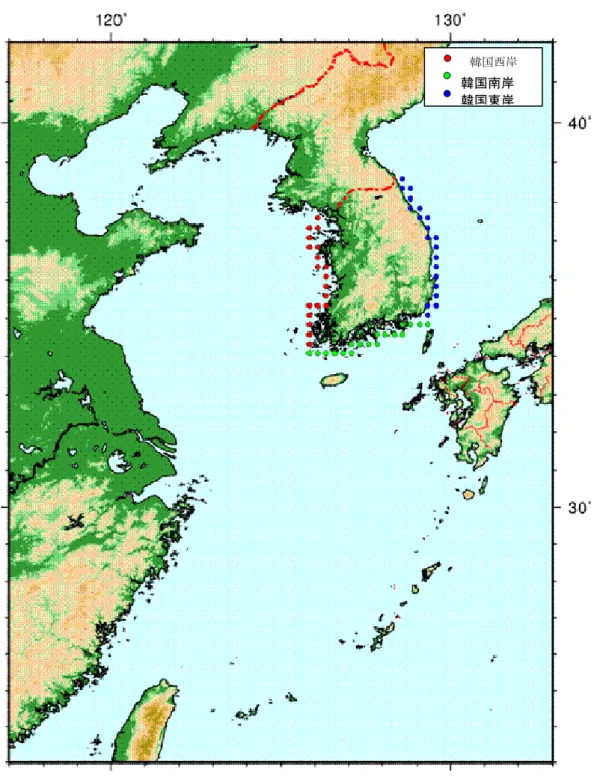 図 3.6-3  韓国沿岸域からのゴミの投入位置 