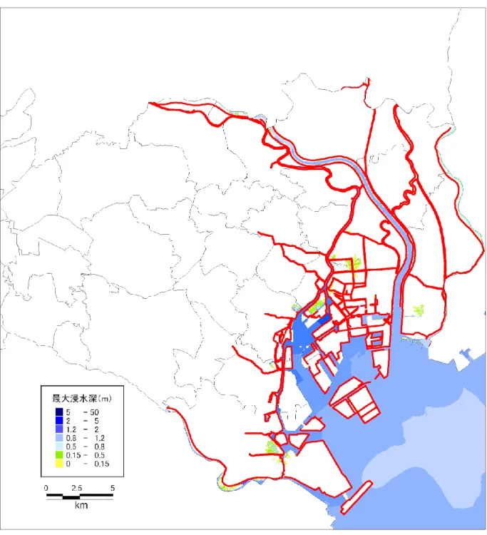 図表  行谷ほか(2011)モデルの場合の津波の浸水図 