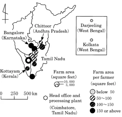 Figure 5. Distribution of Shanthi's contract broiler farmers (2015) Note 1: Distribution of contract broiler farmers is based on farm area by district.