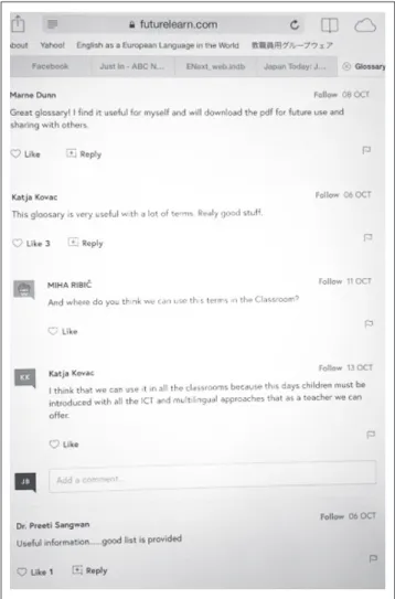 Figure 4: Discussion-board text from FutureLearn’s  Learning Online: Learning and  collaborat-ing MOOC from the University of Leeds  University of Leeds (UL)