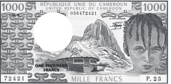 Figure 4: Competing languages: a Cameroon bank note, bilingual but French text is more in  evidence than English text