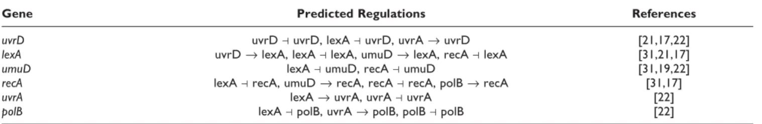 Table 8: Predicted gene regulations for SOS DNA repair system