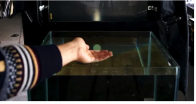 Fig. 11 Position relationship between light source display, height of water surface and mid-air image.