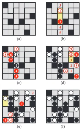 Figure 1 (a) is the initial configuration of a Dosun-Fuwari puz- puz-zle. In the figure, 6 × 6 cells are divided into nine rooms and five black cells