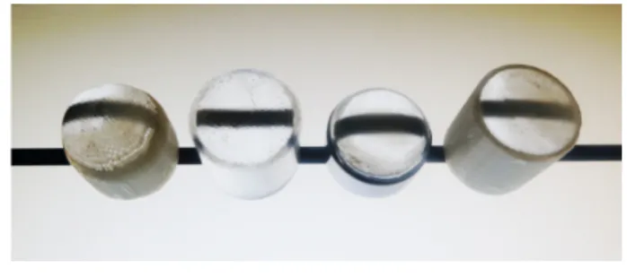 Fig. 2 The diﬀerence of the resolution: two Ficons on the left use 1 mm φ , and two on the right use 0.5 mm φ ﬁber.