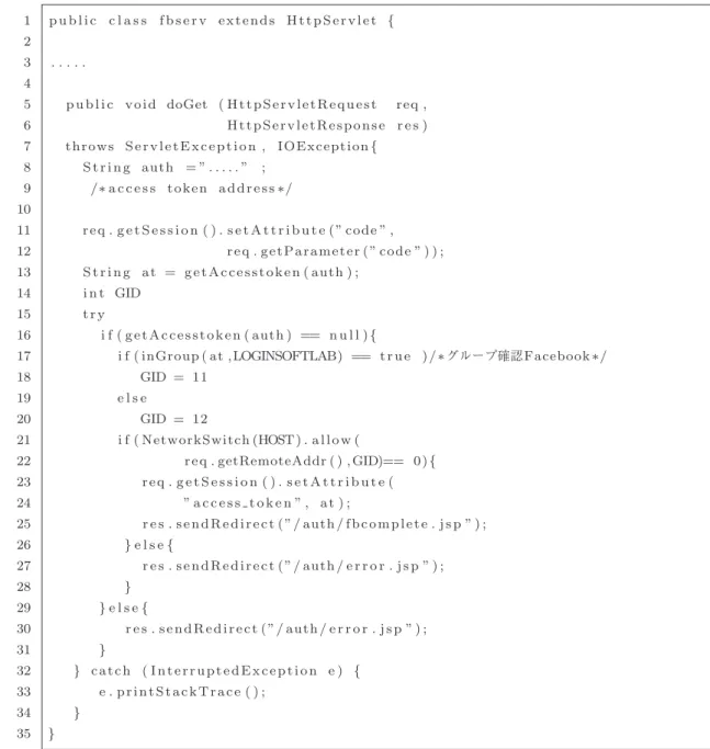 Fig. 3 A part of implemented Facebook application program.