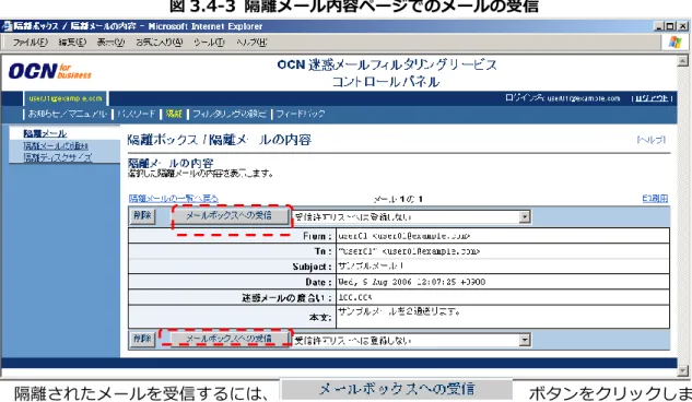 図 3.4-3  隔離メール内容ページでのメールの受信 