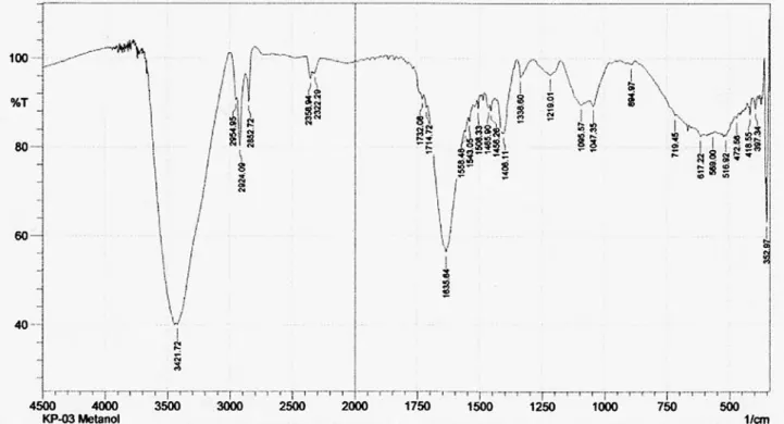 Fig. 7. FTIR analysis of Biemna sp methanol extract.